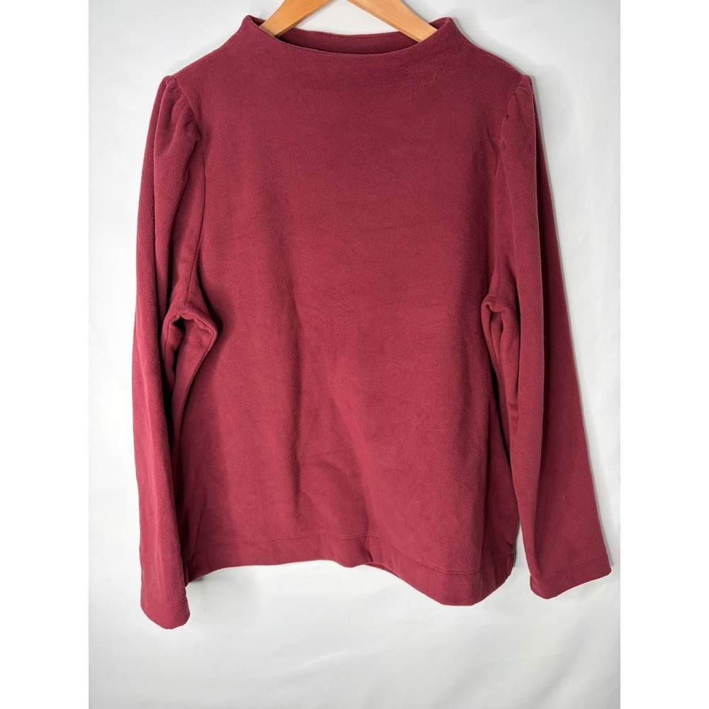 Talbots Womens XL Burgundy Fleece Mock Neck Puff Shoulder Long Sleeve Top NEW